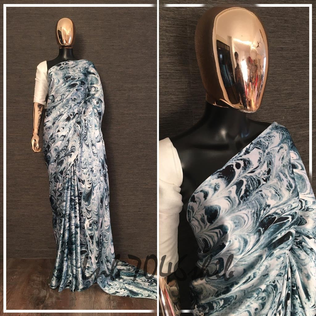 Digital printed japan satin silk saree