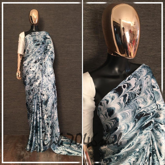 Digital printed japan satin silk saree