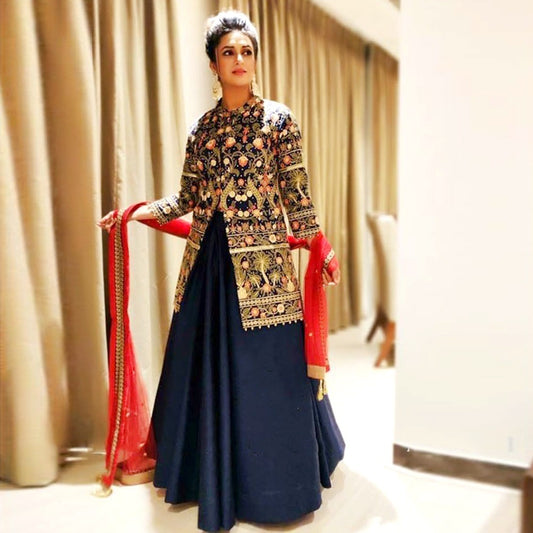 divyanka stylist embroidered indowestern lehenga with koti