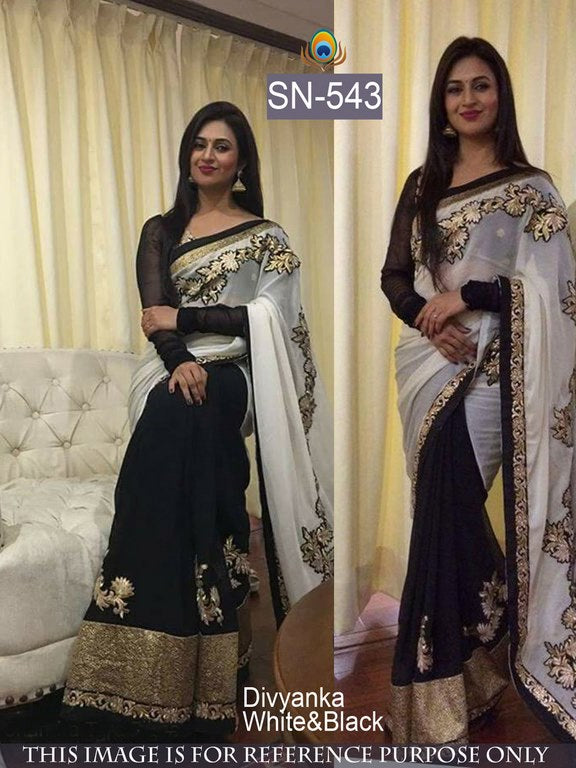 divyanka white and black embroidered saree