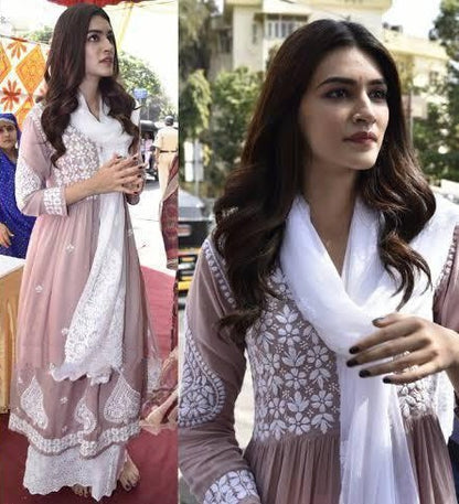 dusty peach chicken work plazzo salwar suit