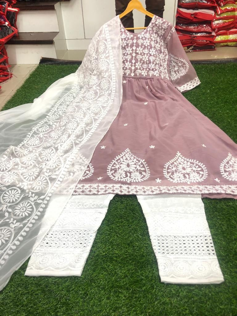 dusty peach chicken work plazzo salwar suit