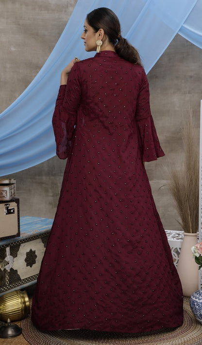 Dusty pink chinon heavy sequence wedding lehenga choli with koti