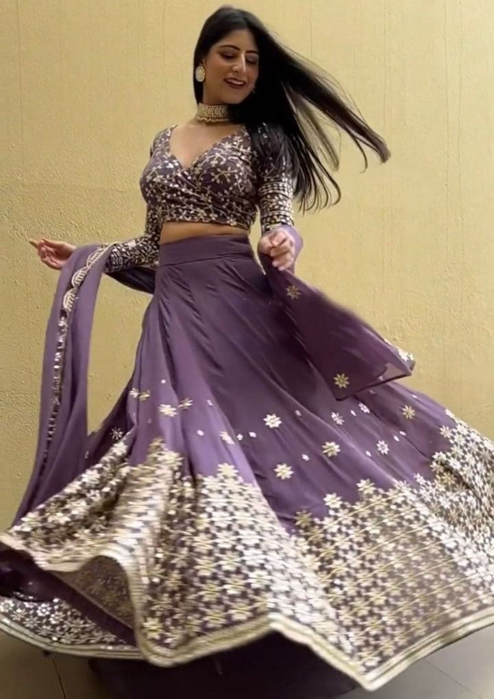 Dusty purple georgette sequence emboridered party wear lehenga choli