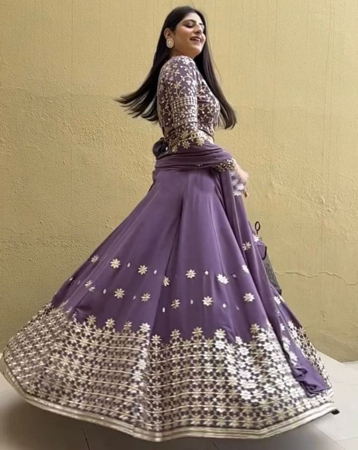 Dusty purple georgette sequence emboridered party wear lehenga choli