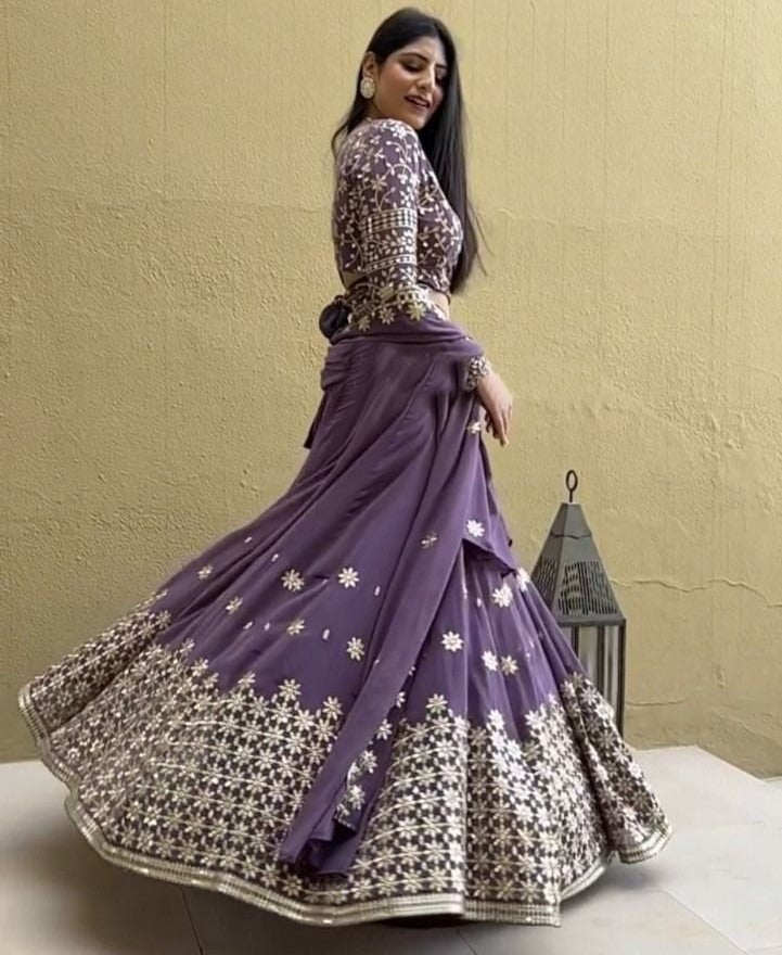 Dusty purple georgette sequence emboridered party wear lehenga choli