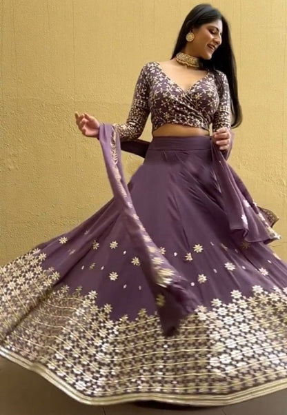 Dusty purple georgette sequence emboridered party wear lehenga choli