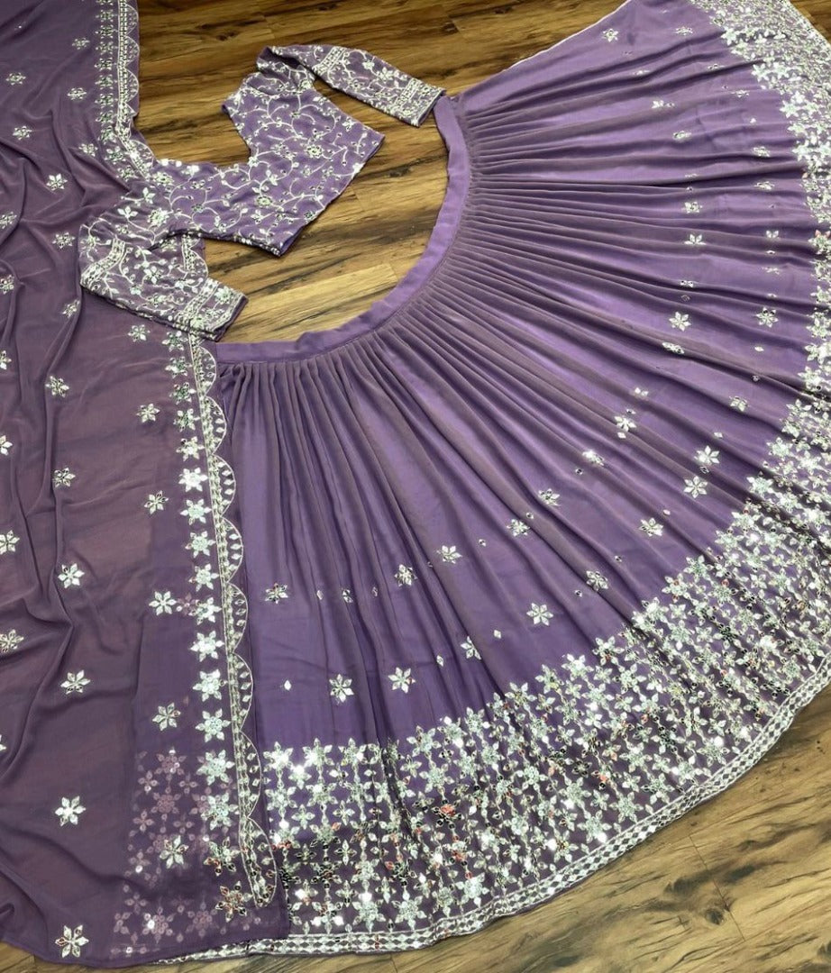 Dusty purple georgette sequence emboridered party wear lehenga choli