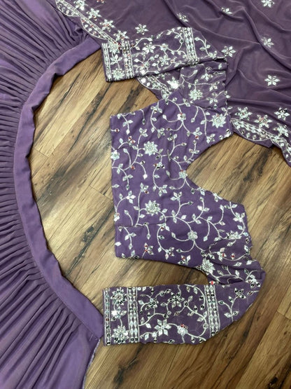 Dusty purple georgette sequence emboridered party wear lehenga choli