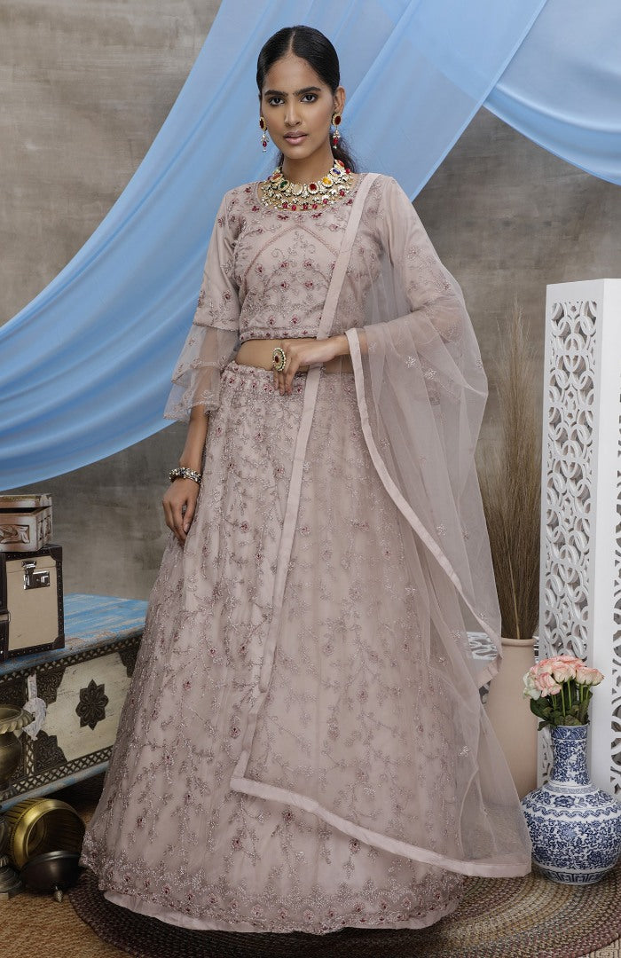 Dusty purple heavy sequence embroidered wedding lehenga choli