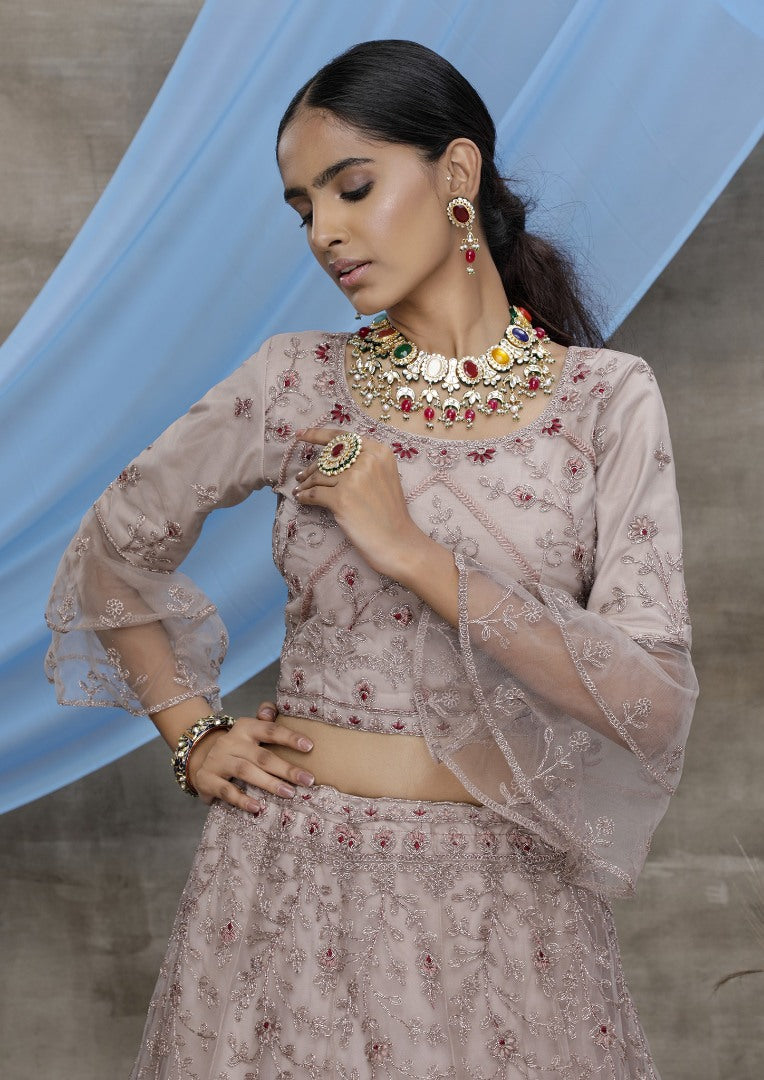 Dusty purple heavy sequence embroidered wedding lehenga choli