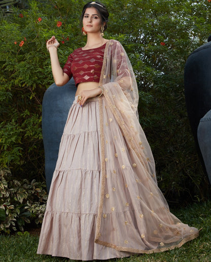 Dusty rose cotton pigment mirror foil work party wear lehenga choli