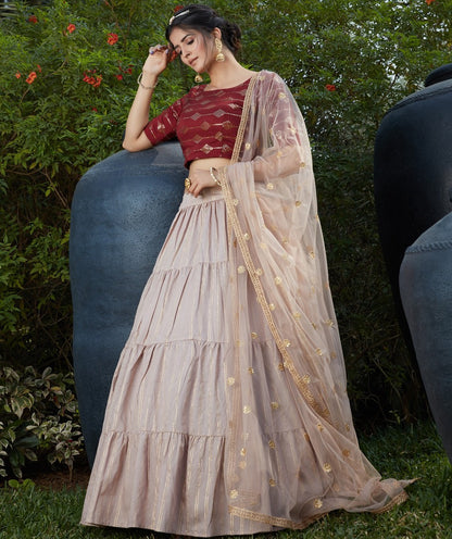 Dusty rose cotton pigment mirror foil work party wear lehenga choli