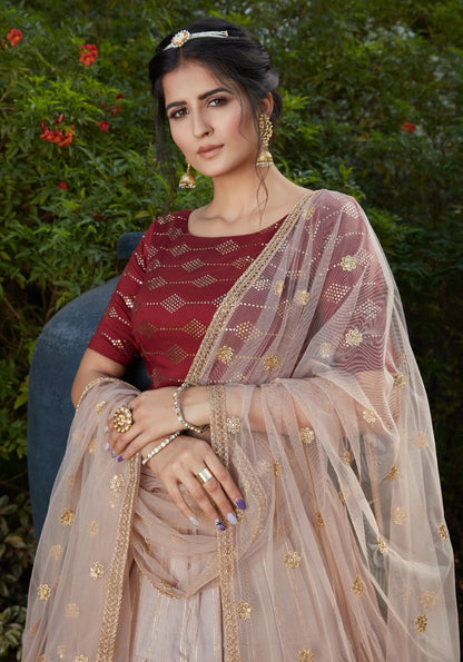 Dusty rose cotton pigment mirror foil work party wear lehenga choli