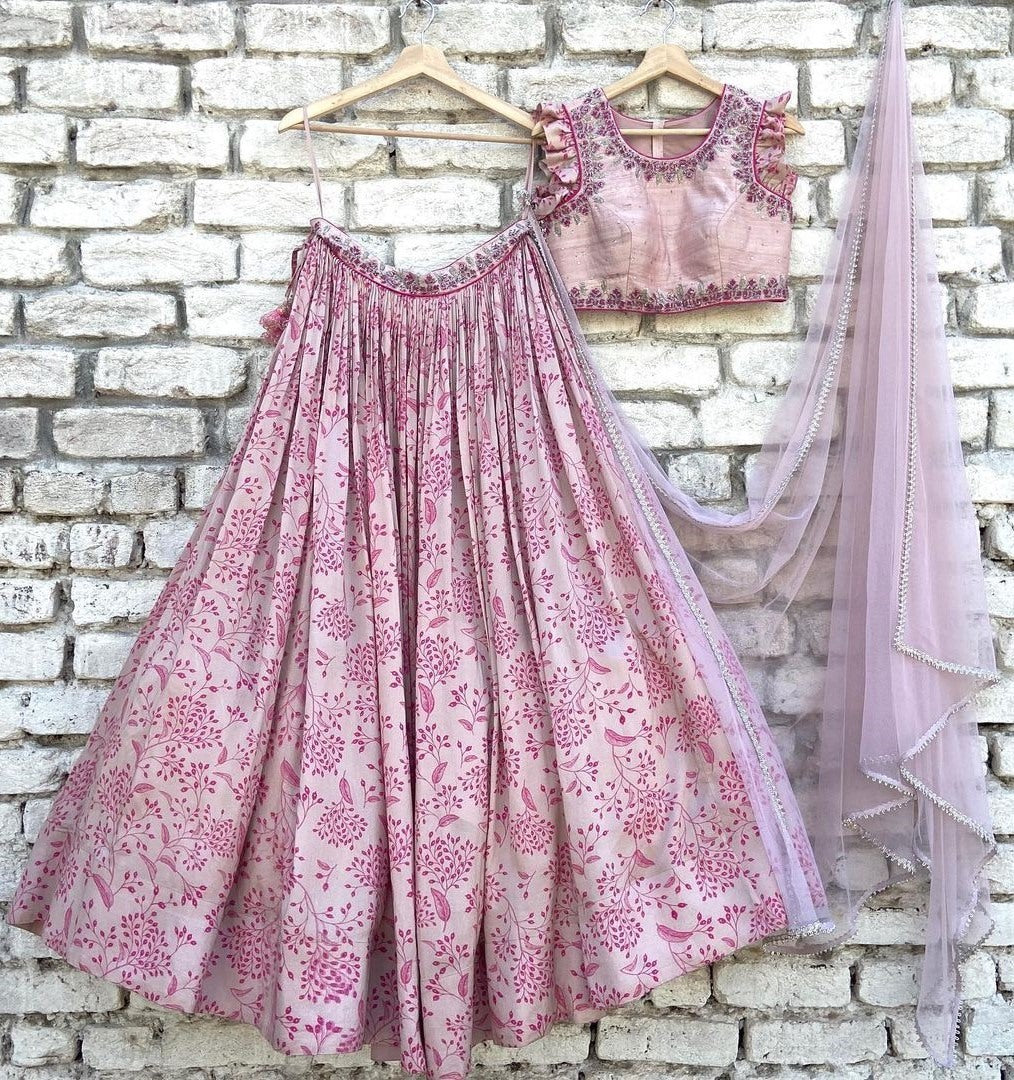 Dusty rose digital printed embroidered lehenga choli