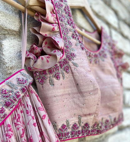 Dusty rose digital printed embroidered lehenga choli