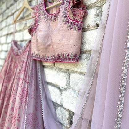 Dusty rose digital printed embroidered lehenga choli