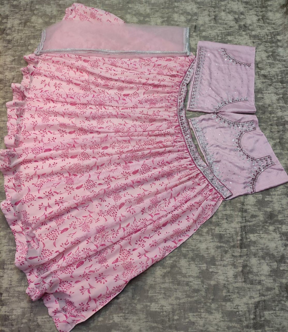 Dusty rose digital printed embroidered lehenga choli