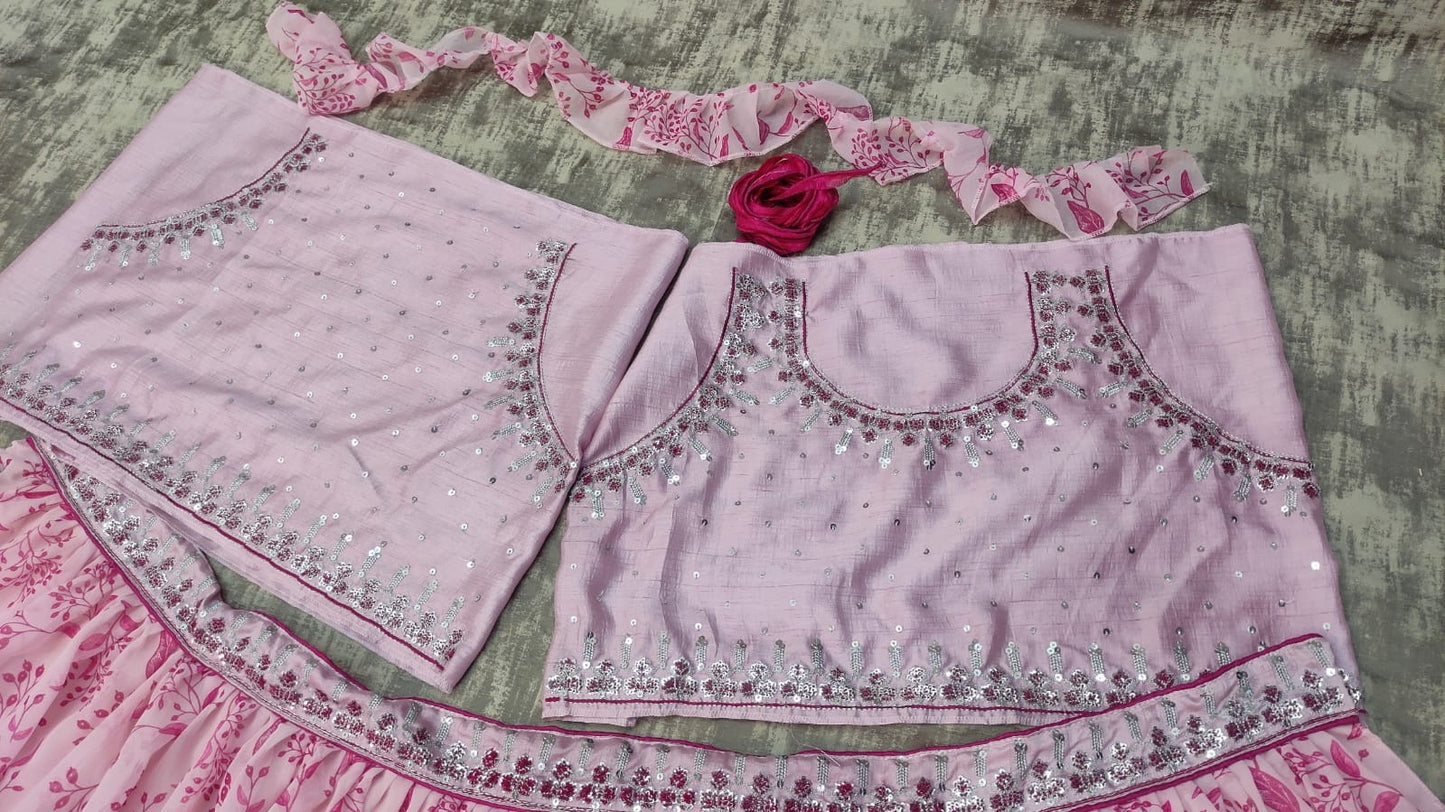 Dusty rose digital printed embroidered lehenga choli