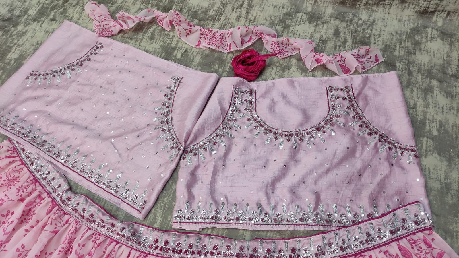 Dusty rose digital printed embroidered lehenga choli