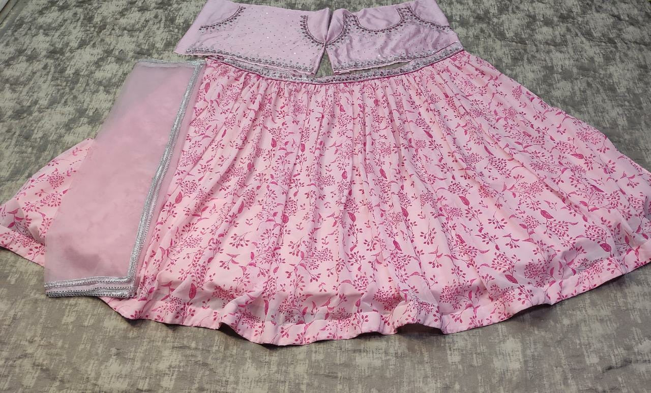 Dusty rose digital printed embroidered lehenga choli
