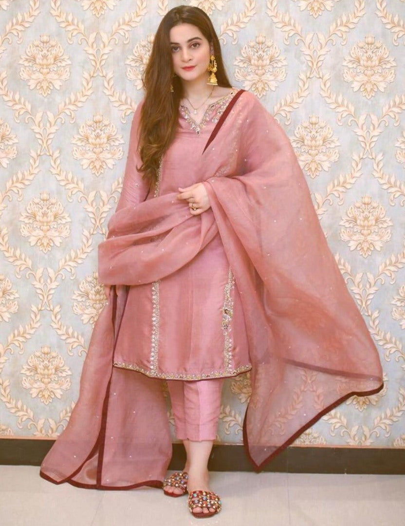 Dusty rose embroidery work cotton suit
