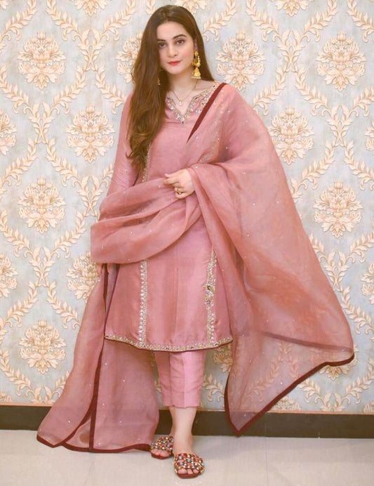 Dusty rose embroidery work cotton suit