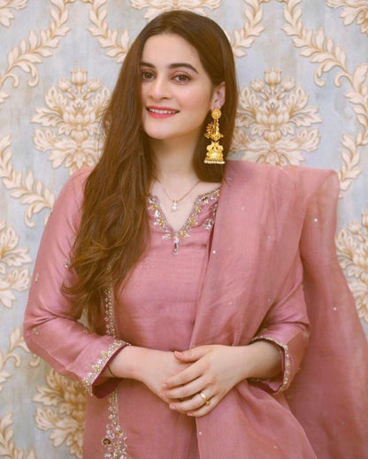 Dusty rose embroidery work cotton suit