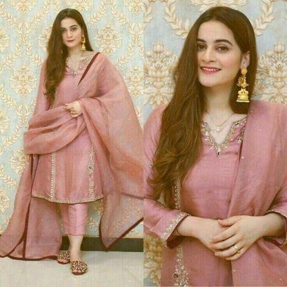 Dusty rose embroidery work cotton suit