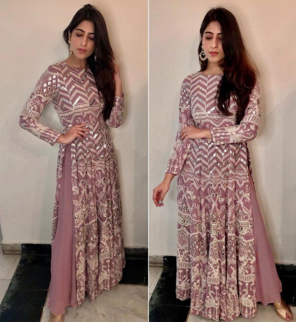 Dusty rose georgette chine stich work top with plazzo