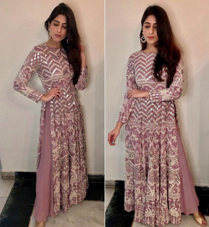 Dusty rose georgette chine stich work top with plazzo