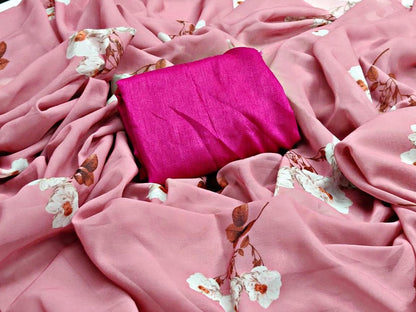 Dusty rose georgette digital floral printed saree