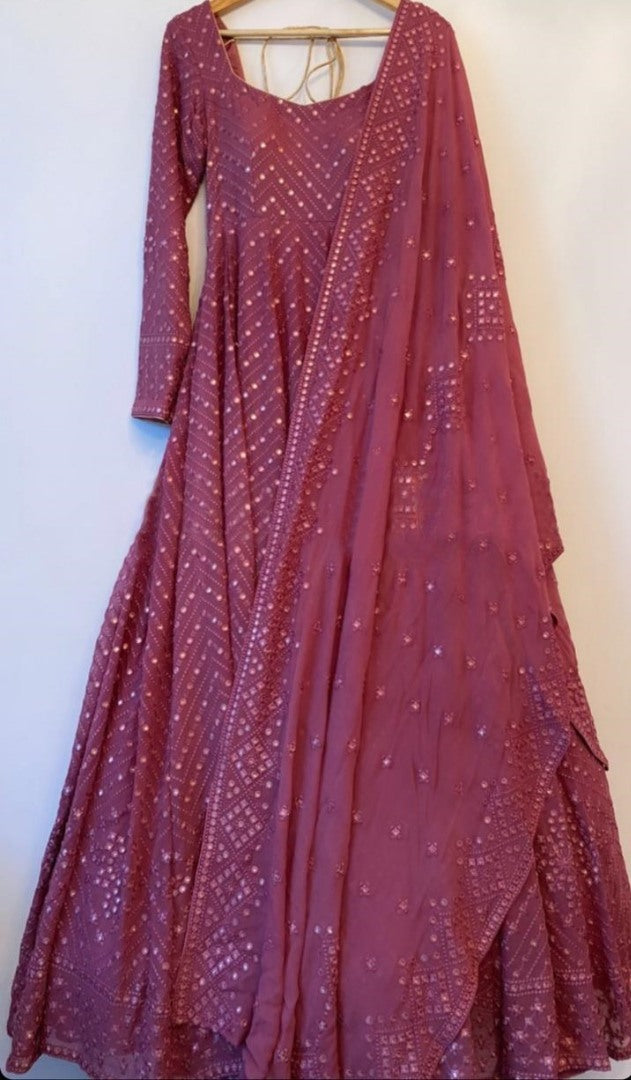 Dusty rose georgette embroidered sequence work gown
