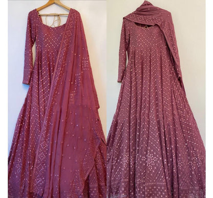 Dusty rose georgette embroidered sequence work gown