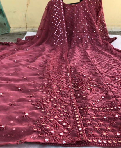 Dusty rose georgette embroidered sequence work gown