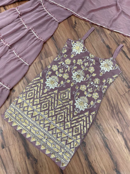 Dusty rose georgette embroidered sharara suit