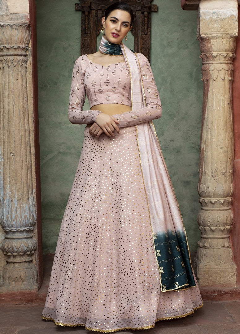 Dusty rose georgette fancy sequence work bridal lehenga choli