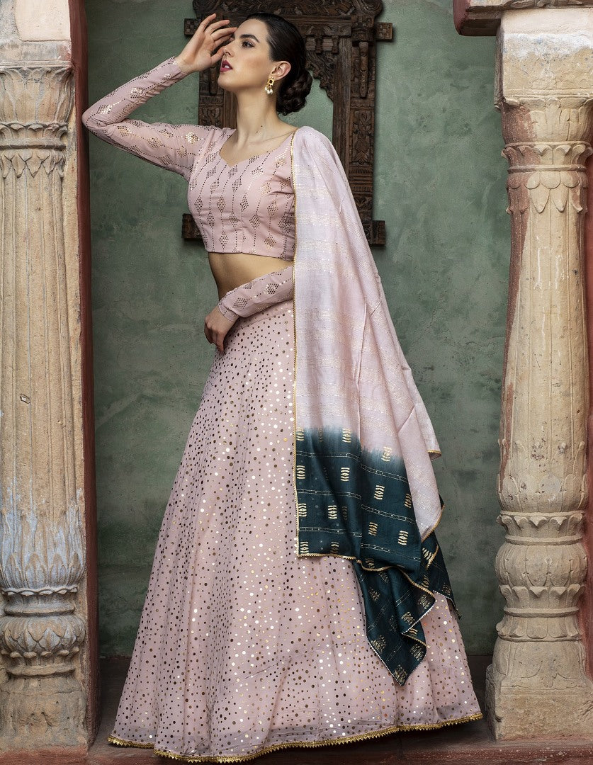 Dusty rose georgette fancy sequence work bridal lehenga choli