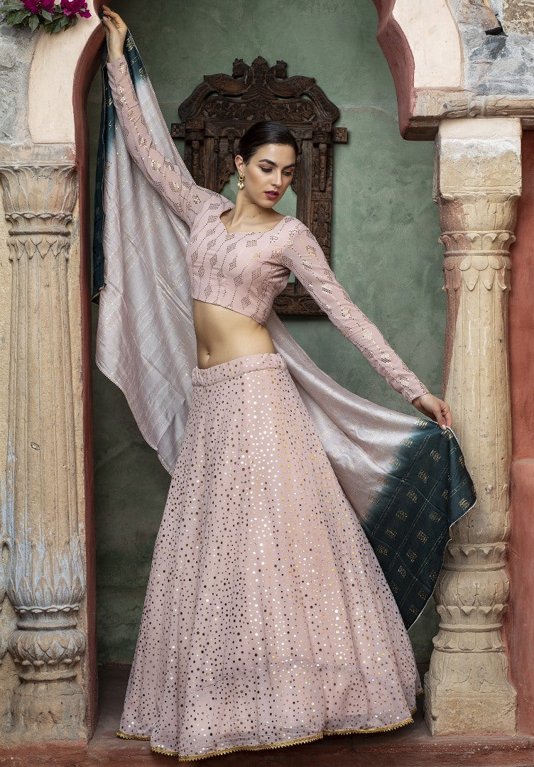 Dusty rose georgette fancy sequence work bridal lehenga choli