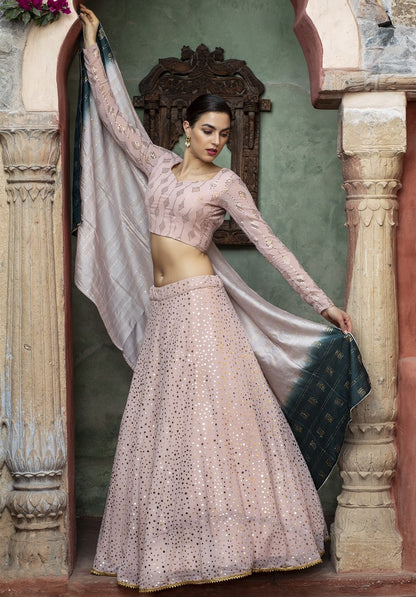 Dusty rose georgette fancy sequence work bridal lehenga choli
