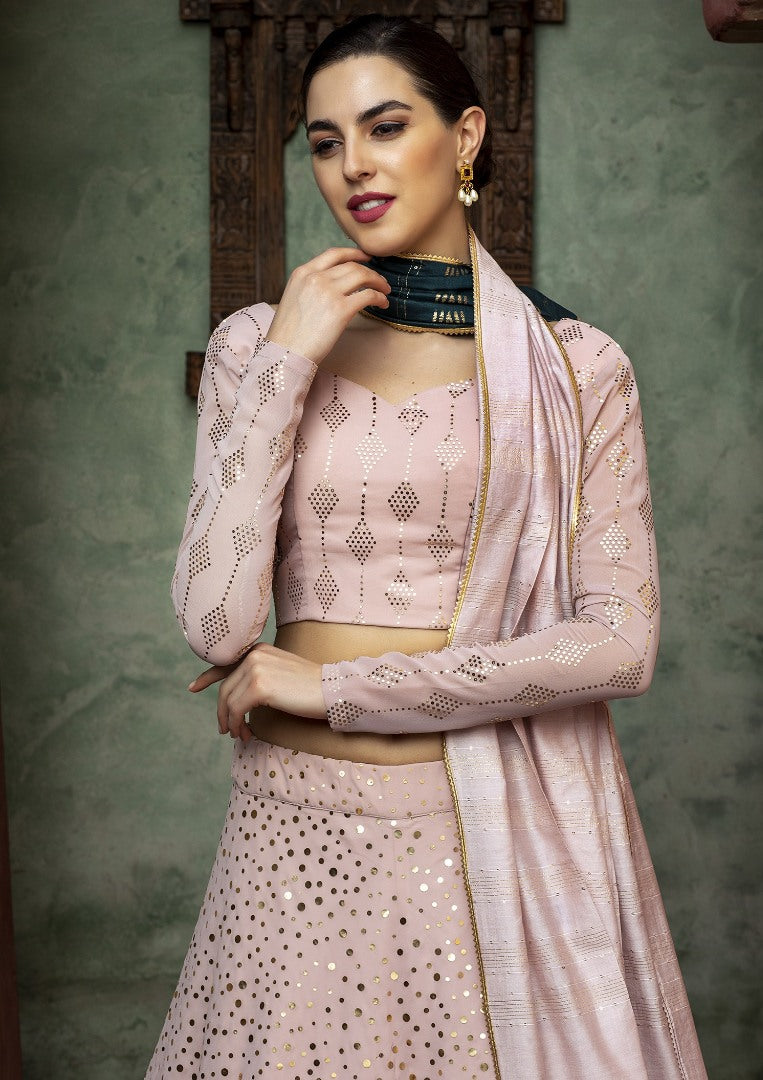 Dusty rose georgette fancy sequence work bridal lehenga choli