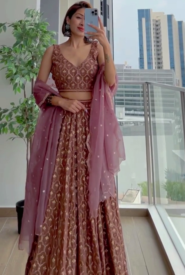 Dusty rose georgette heavy embroidered wedding lehenga choli