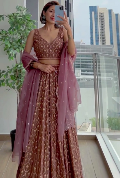 Dusty rose georgette heavy embroidered wedding lehenga choli