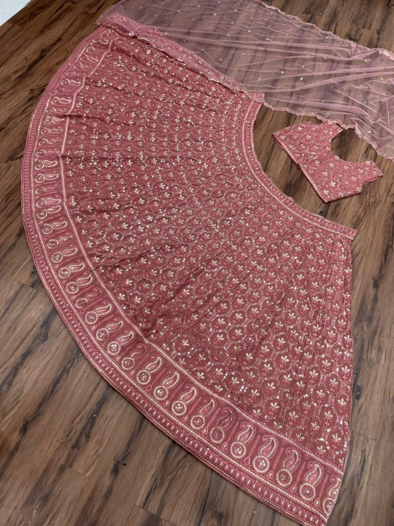 Dusty rose georgette heavy embroidered wedding lehenga choli