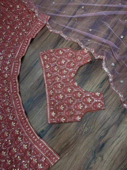Dusty rose georgette heavy embroidered wedding lehenga choli