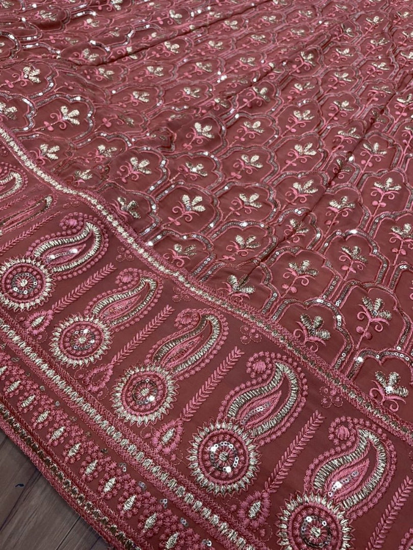 Dusty rose georgette heavy embroidered wedding lehenga choli