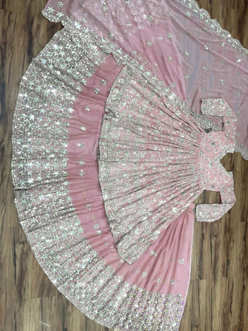 Dusty rose georgette heavy sequence embroidery work lehenga suit