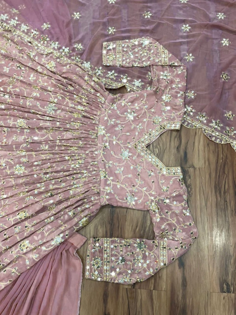 Dusty rose georgette heavy sequence embroidery work lehenga suit
