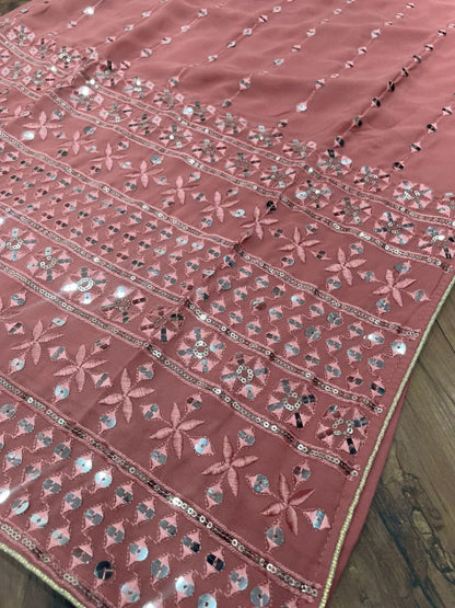 Dusty rose georgette heavy sequence thread embroidered wedding sharara suit