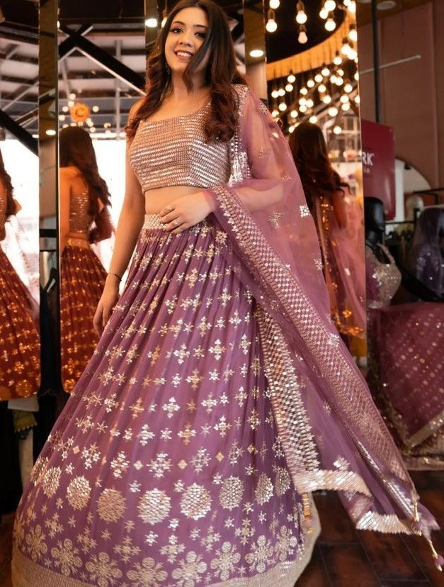 Dusty rose georgette heavy sequence work wedding lehenga choli